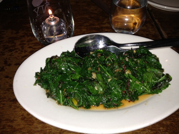 The Verdure: chili-flecked kale, escarole and chard with garlic. A little too hot for my tastes.