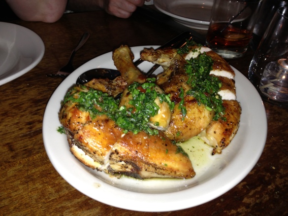 Pollo al Forno: The famous signature chicken from Jonathan Waxman. Far from bland, same old chicken -- this bird is full of herbs and spices.