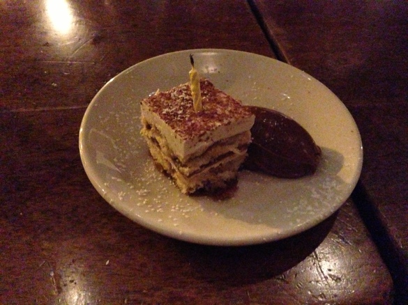 Dessert: Tiramisu and chocolate pudding. And a birthday candle, of course.