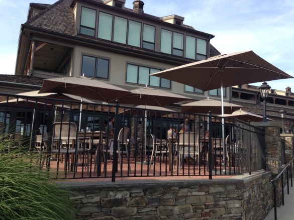 Some of the outdoor seating on RiverMarket's huge patio -- this side unfortunately faces the train station and Tappan Zee Bridge.