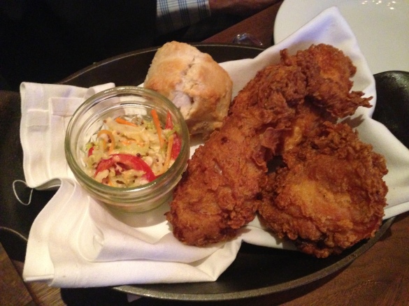 The Writing Room Fried chicken: An impressive balance of crunchy crust to moist interior. 
